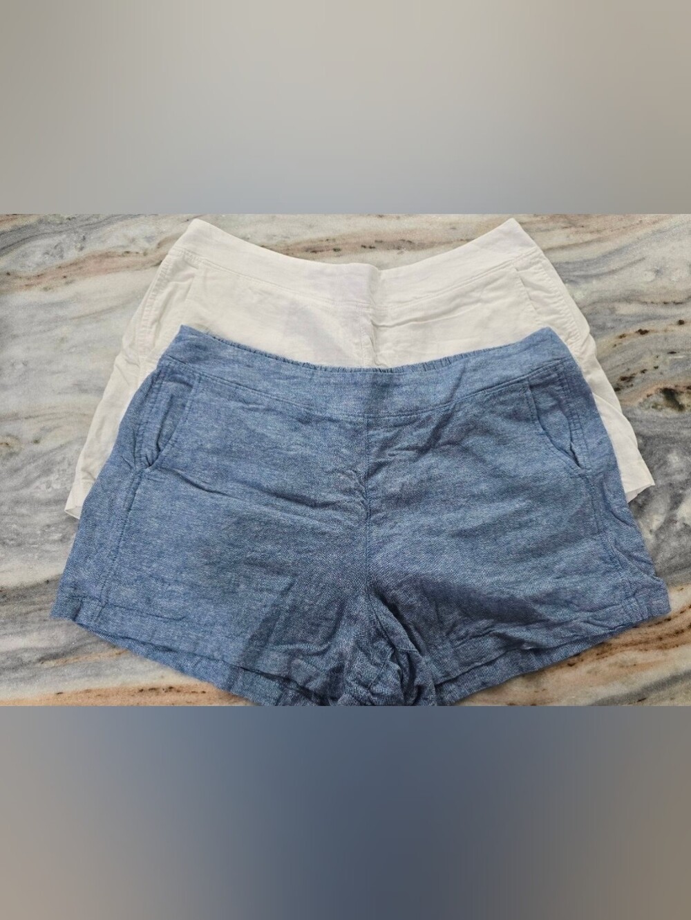 GAP Light Blue & White Linen Pull-On Shorts